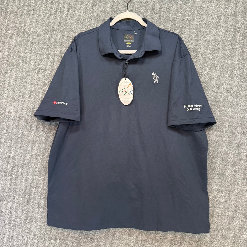 Greg Norman Polo Shirt Men XL Blue Embroidered Golf Performance Short Sleeve NEW